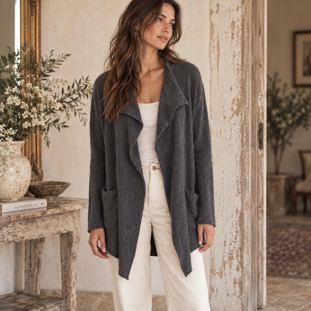 James Perse Cashmere Cardigan Womens S Gray Draped Open Front Quiet Luxury